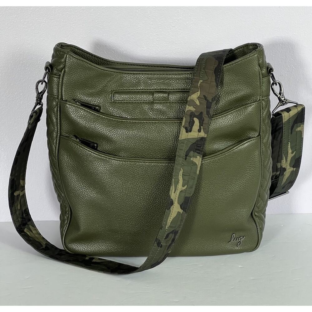 LUG Cable Car Luxe VL Messenger Crossbody Bag Olive Green Camo Vegan Leather